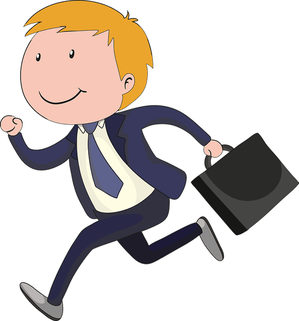 Garçon en costume qui court au travail