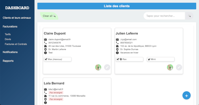 Capture d'écran du logiciel de gestion 